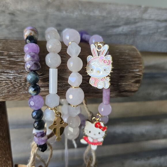 Crystal Healing Power Bracelets Bundle Onyx, Tiger Eye, Amethyst, Glass Beads... - Picture 6 of 13